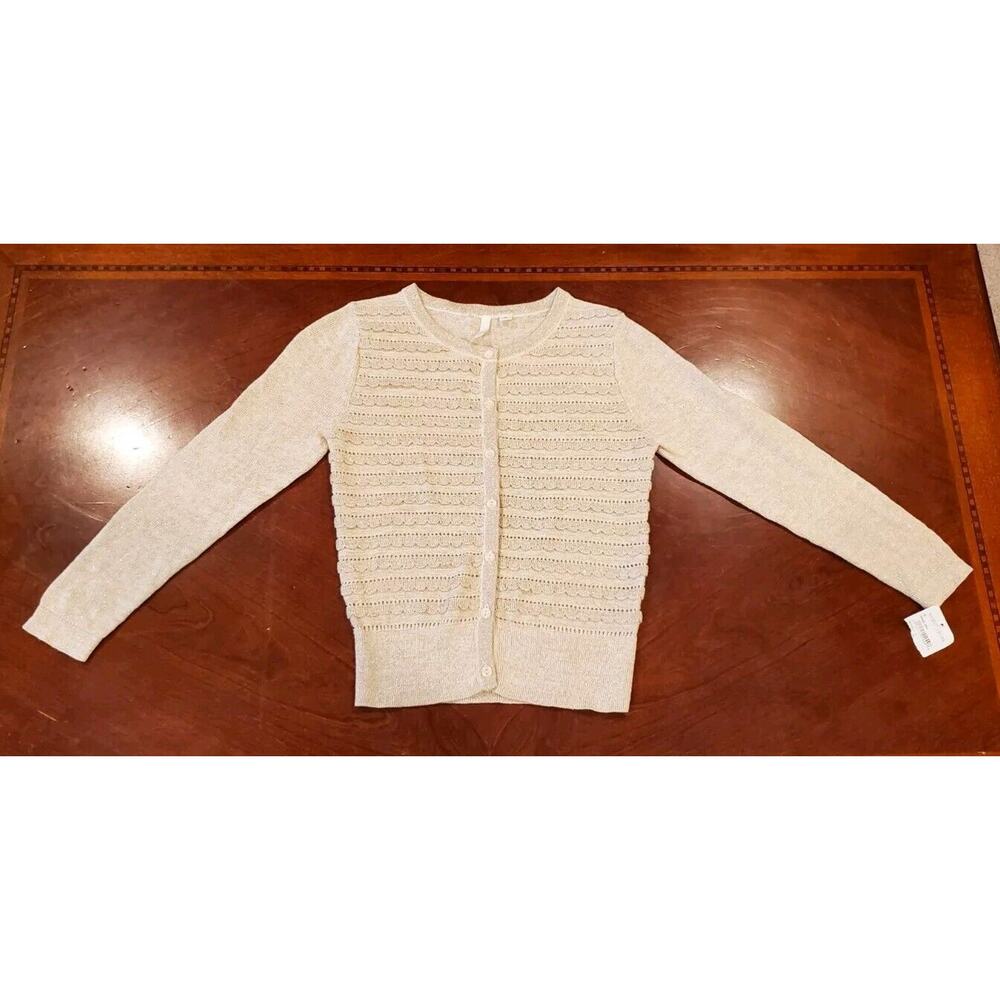 Girl's Frenci Gold Glittery Champagne Cardigan Sweater Ruffled Details Size S